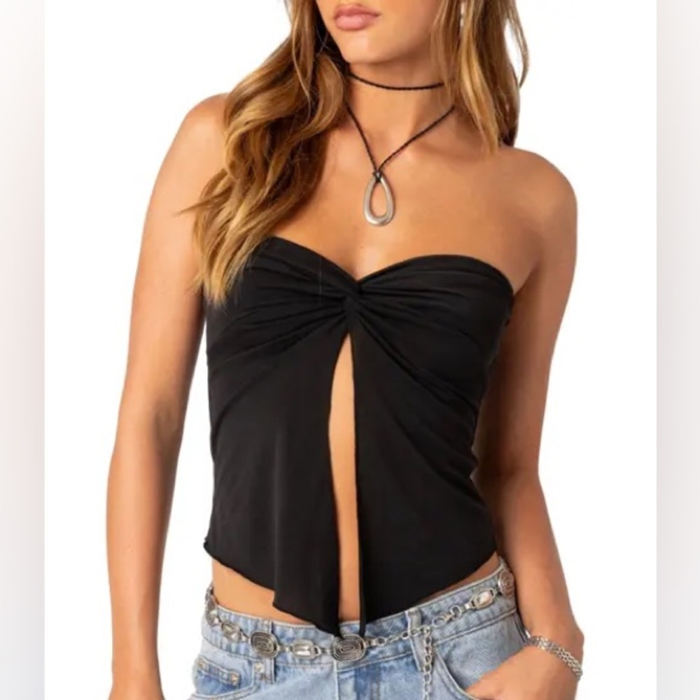 Edikted Black Twist Front Strapless Tube Top Small NWT Y2K Clubwear Streetwear